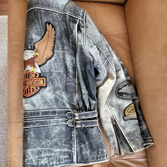 Very Rare, Vintage Harley Davidson Patinaed Leather Mileage Club Jacket, Size XL - Picture 4 of 16
